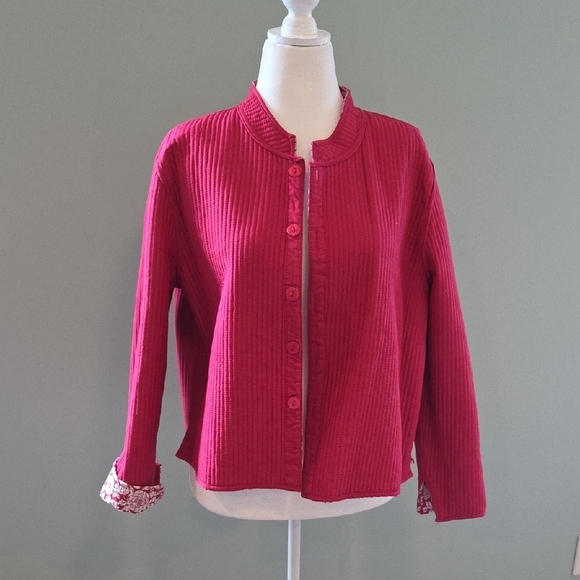 Baxter & Wells Reversible Red Floral/solid Red Quilted Cotton Jacket Women's XL - Picture 8 of 12